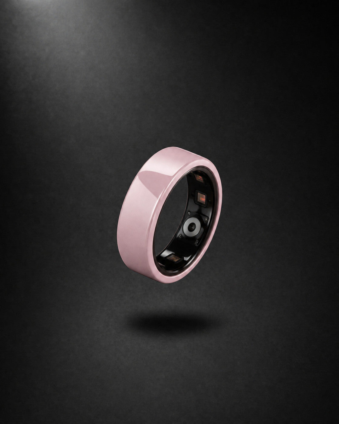 Kayza PRO blush pink smart ring showing the inner heart rate sensor array