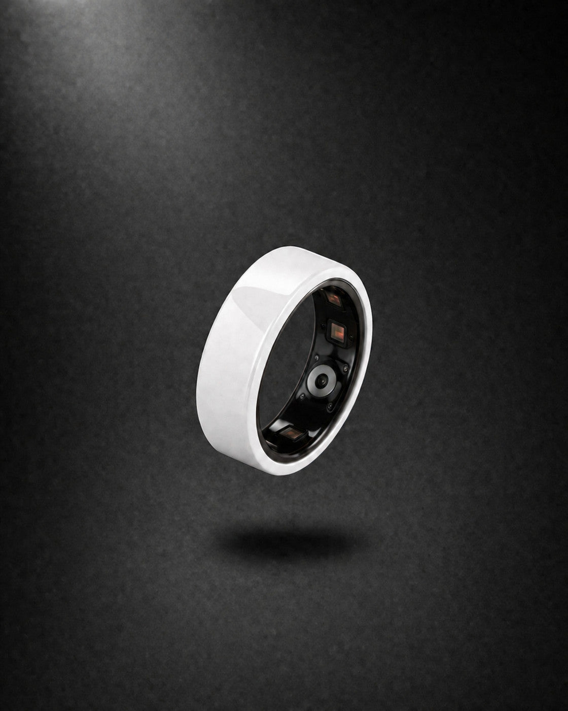 Kayza PRO ivory white smart ring showing the inner heart rate sensor array